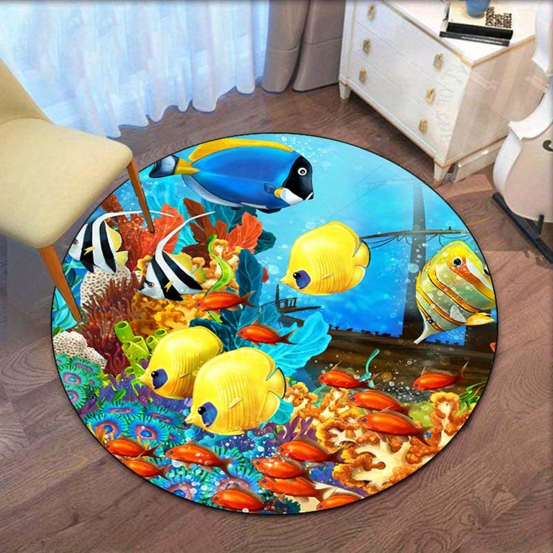 Marine Aquarium Design - Underwater coral fish round rug crystal