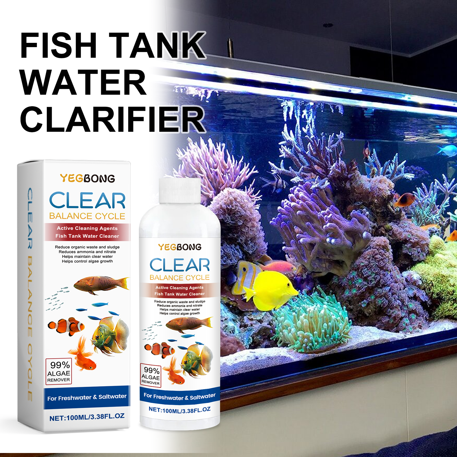 Marine Aquarium Bacteria - Aquarium Water Clarifier 100ml Freshwater Saltwater