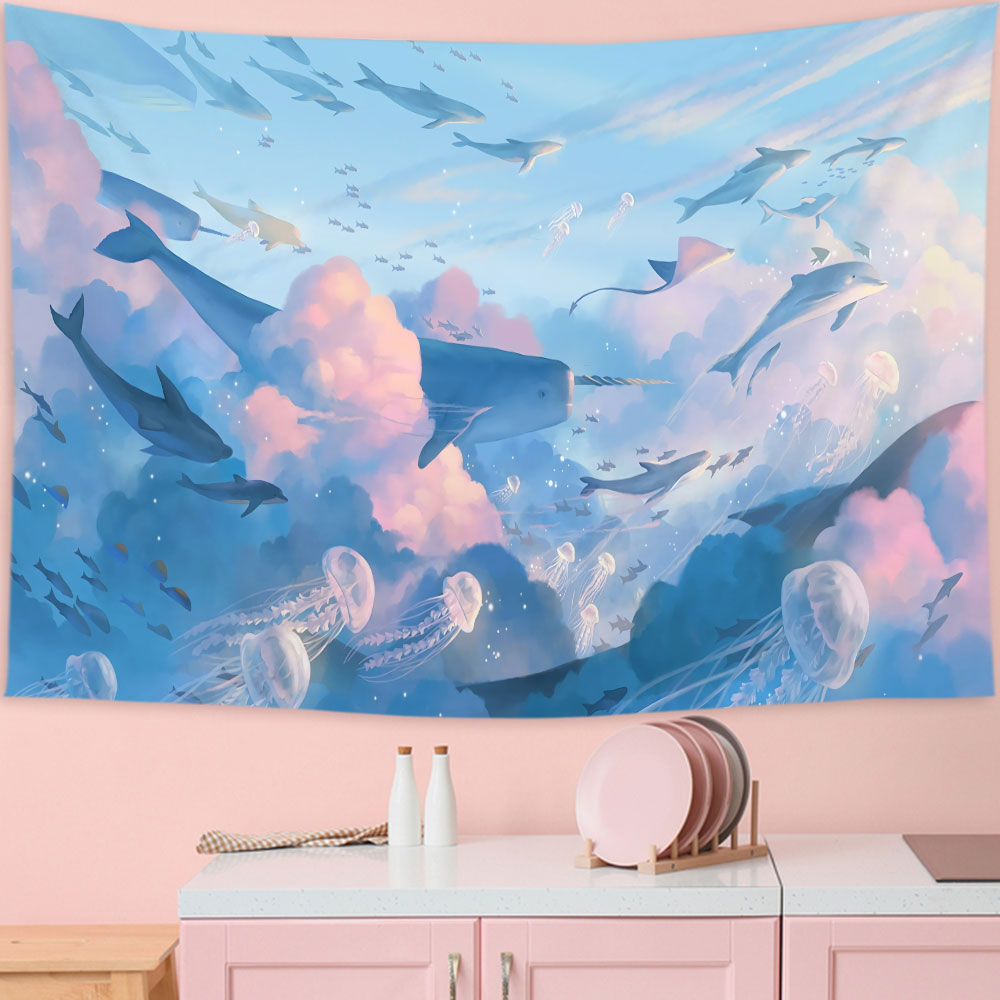 Cartoon Sky Dolphin Tapestry W - Marine Aquarium Decorations recensione e prezzo